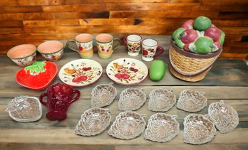21 Piece Lot Of Fruit Themed Home Decor Kitchenware Glasses Bowls Mugs Plates Cookie Jar