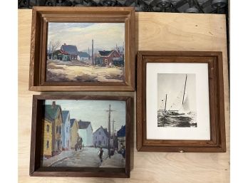 3 Small Framed Photo And Painting Lot