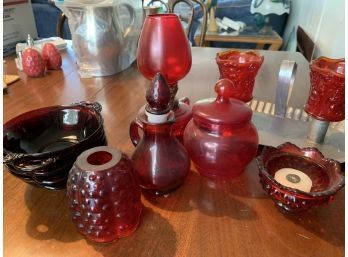 Lot Of Red Glassware