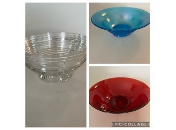 ,Red, White & Blue Glass Bowl Trio