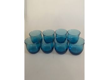 Set Of 8 Vintage Teal Glassware