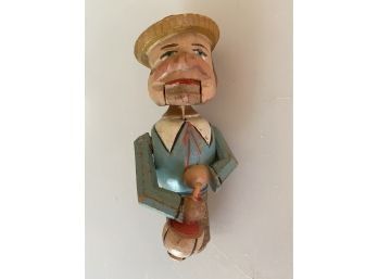 Vintage Wood Carved Mechanical Man Bottle Topper Cork
