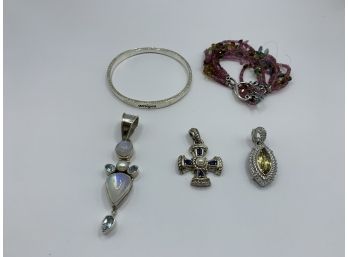 Lot Of 3 Sterling Silver Pendants, 2 Bracelets