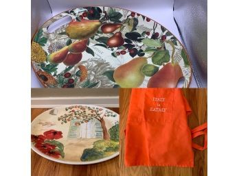 Two Made In Italy Platters With Bonus Apron