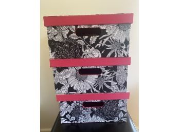 Set Of 3 Black & White Floral Storage Boxes