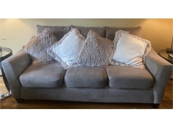 Microfiber Sofa With Throw Pillows Taupe