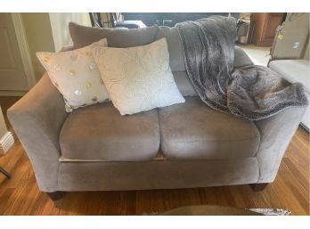 Microfiber Loveseat With Throw Pillows & Blanket