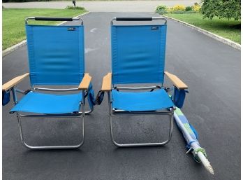 Two Beach Chairs With Bonus Umbrella