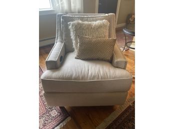 Beige Upholstered With Nailhead Trim Electric Recliner, USB Port