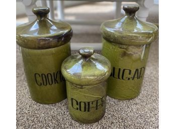 Vintage Green Canister Set Coffee Cookies Sugar