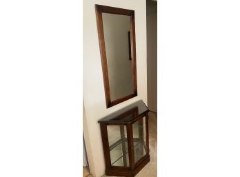 Glass Top Wood Display Cabinet With Mirror