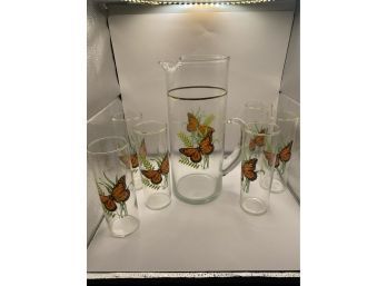 Vintage Glass Butterfly Pitcher Ser