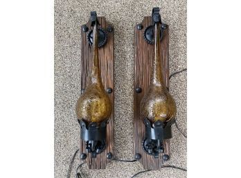 Vintage Electric Wall Lanterns On Plaque Working