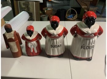 Black Americana Canisters, Wooden Figure