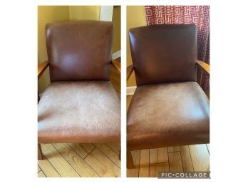 Pair Of Pottery Barn Bahama Brown Leather Chairs