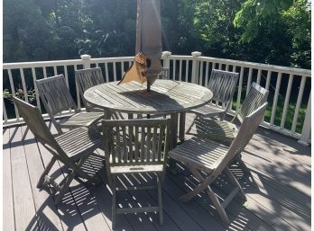 Teak Patio Set With 8 Chairs And Umbrella