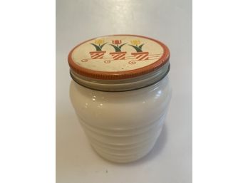 Vintage 1940s Fire King Ivory Milk Glass Tulip Lid Jar, Glass Jar,