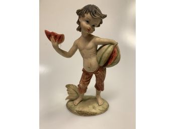 Vintage Boy Eating Watermelon.  Made In Italy