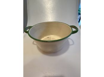 Vintage Enamel Pot Green & White