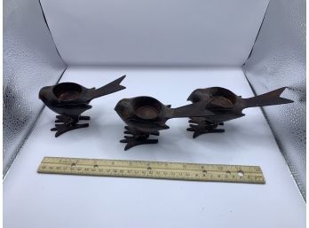 Three Metal Bird Candleholders