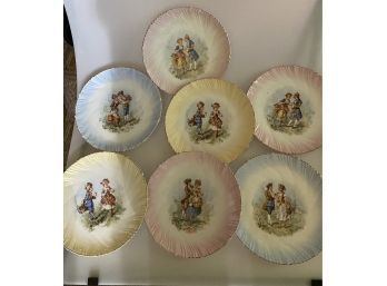 Lot Of 7 Pastel Plates Colonial Courting 8inch