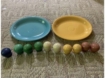 Two Fiesta Ware Platters And Salt / Pepper Shakers Collection