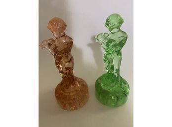 Pair Of Glass Figural Art Deco Flower Frogs