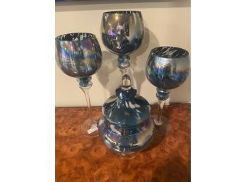 Blue Glass Candle Holder Collection