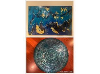 Coastal Painting & Teal Decorative Bowl
