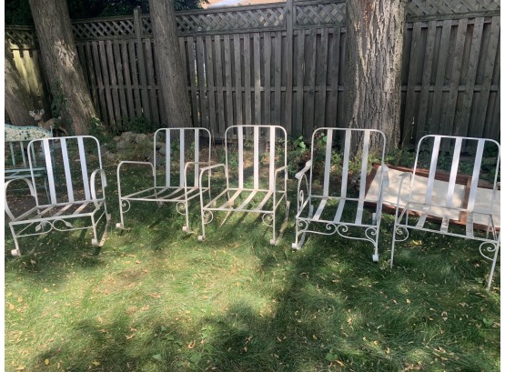 Lot Of 5 Metal Garden Chairs.  4 Are Rockers