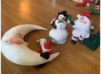 Lot Of 3 AnnaLee Christmas.  Hanging Moon With Santa, Snowman, Santa With Bag