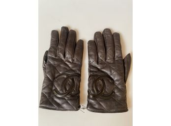 Womens Leather Chanel Gloves Size 7 Black
