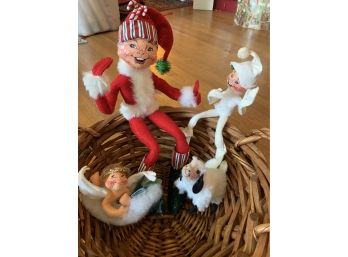 4 Piece AnnaLee Christmas Lot.   Sheep Angel. Two Elves