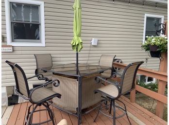Hampton Bay Outdoor Bar Set With 4 Chairs, Umbrella