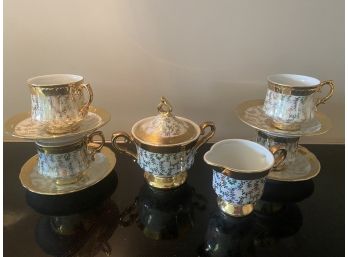 Royal Crown Hand Painted 4 Teacups, Saucers, Sugar, Creamer