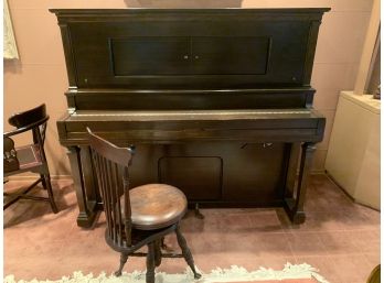Antique  1916 Aeolian Upright Player Piano With Chair And Rolls.