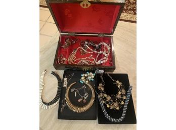 Costume Jewelry Assortment With Floral Case