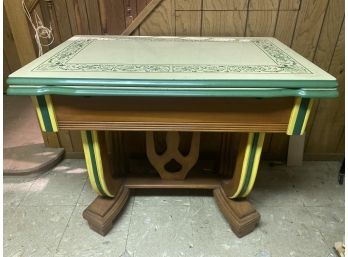 Vintage Metal Table, Wood Base