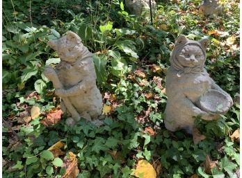 Lot Of 2  Whimsical Garden Cat Statues.  Cement.