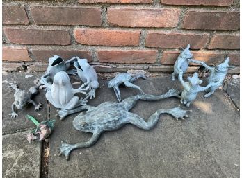 Cast Iron Frogs And Dancing Pigs. (6 Pieces)