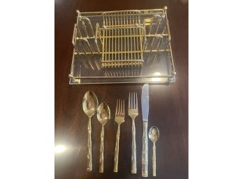 Golden Barclay Geneve Japan Flatware With Acrylic & Metal Tray