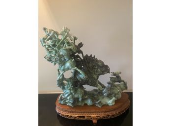Jade Sculpture On Wood Base