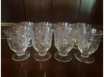 Set Of 8 Etched Crystal 3.5 Inch Glasses