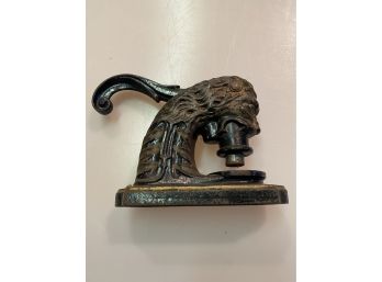 ANTIQUE CAST IRON LION HEAD. NOTARY STAMP EMBOSSER-PATENT - SEPT. 27.1904