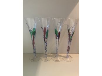 Set Of 4 Hand Painted Champagne Flutes