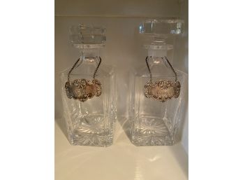 Set Of 2 Decanters With Tags, Gin, Vodka