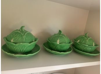 Made In Italy Green Cabbage Bowls And Saucers (3)