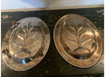 Vintage Silver Plated Fish Meat Serving Trays Oval Footed (2)