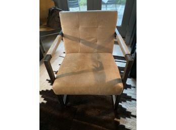 Beige Leather Desk / Accent Chair With Metal Base