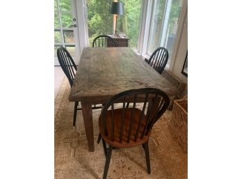 Rustic Wood Antique Farm Table With 4 Chairs